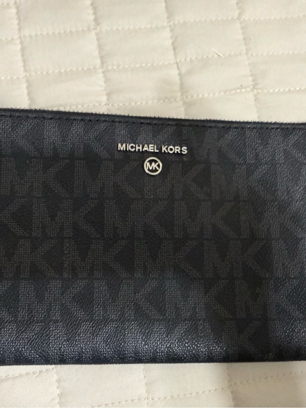 Michael Kors Black MK Logo Zip Pouch with Silver Accent